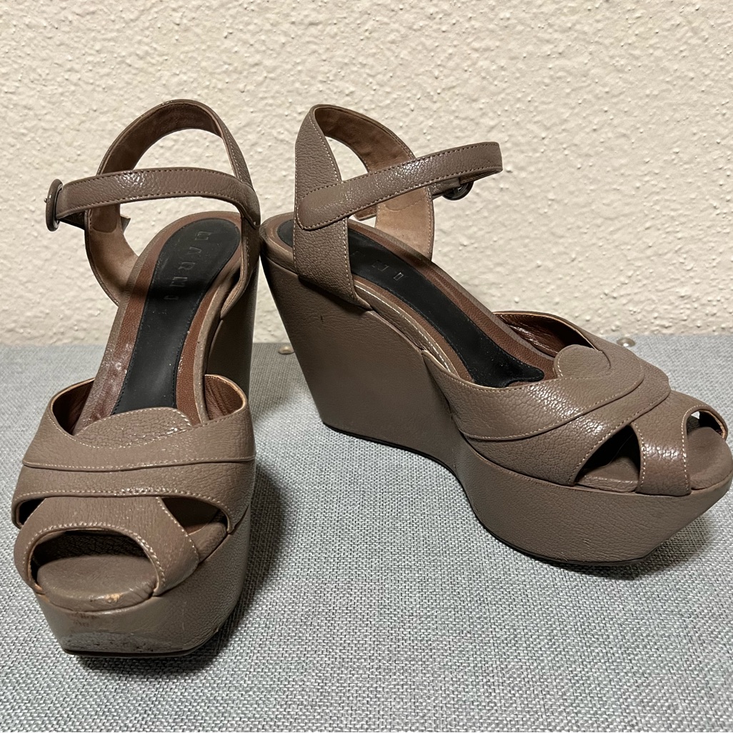 Marni Taupe Platform Wedge Sandals